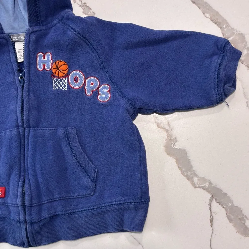 Carter's Infant Baby Blue Hoops Full Zip Hoodie Pockets Size 6M Embroidered
